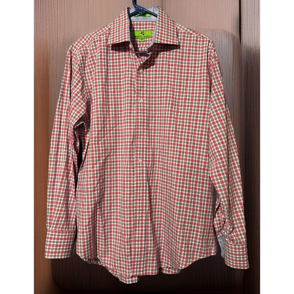 Bristol and Bull Dress Shirt Mens Multicolor Plaid Medium